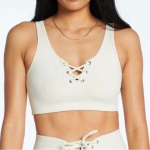 Year of Ours Ribbed Football Sports Bra Ivory Sz S Small lace-up